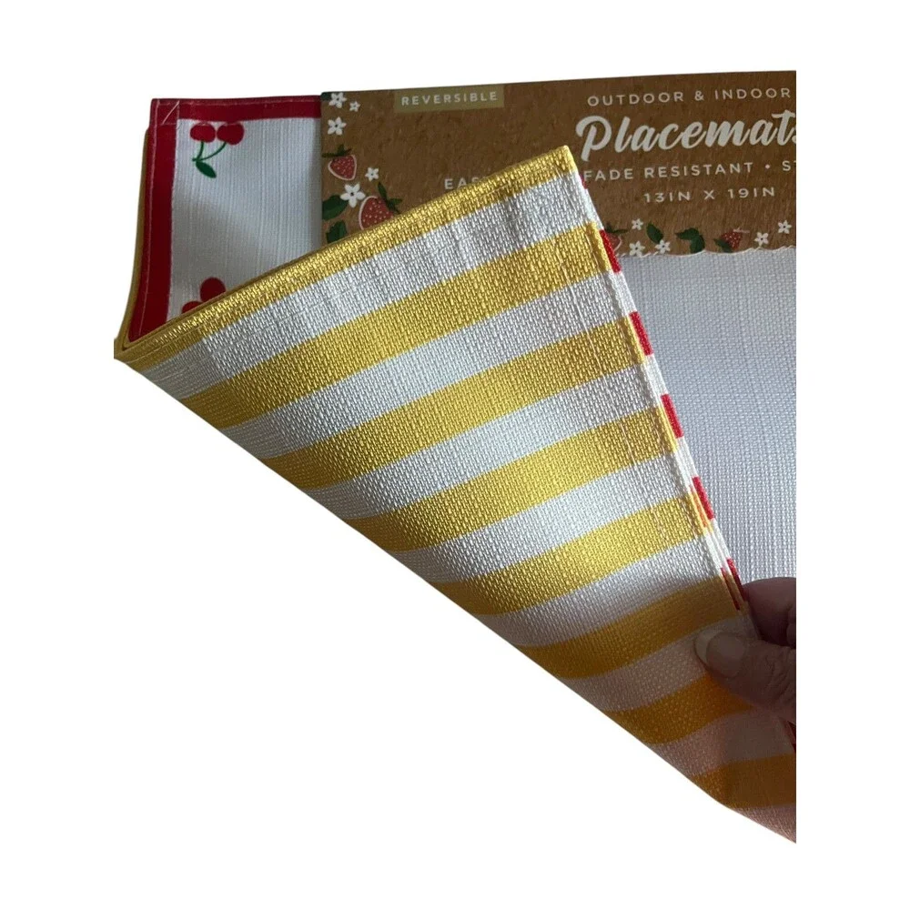 Fruit Banana Cherries Reversible Stripe Indoor Outdoor Placemats Set of 4 Summer